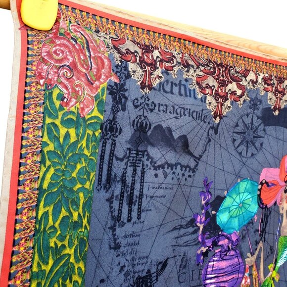 Christian LaCroix Silk Scarf Vintage 80s Asia NWOT Cartes de Voyages Series - Picture 5 of 14